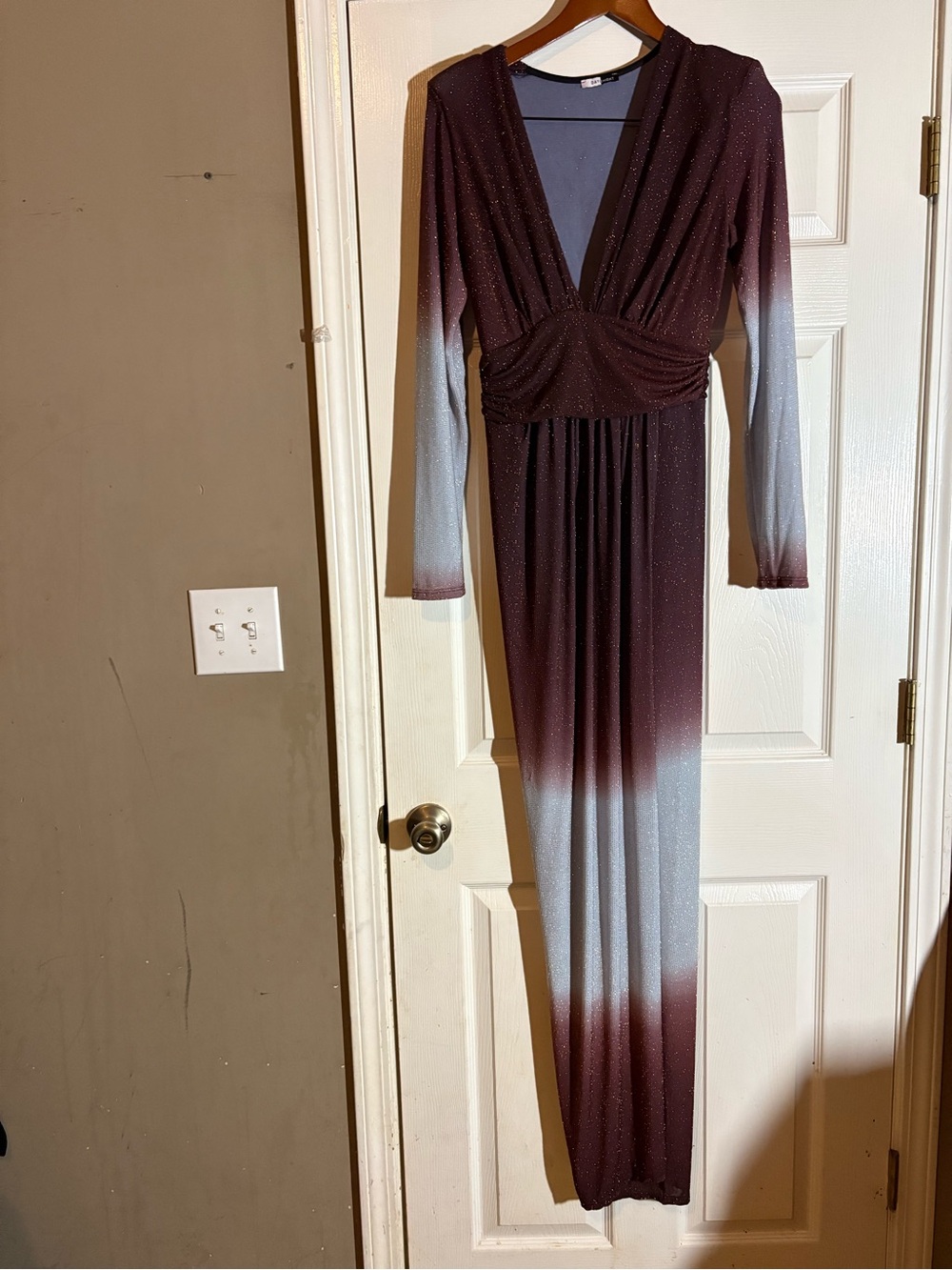 Sparkle Ombre V-Neck Maxi Dress in Burgundy and Light Blue